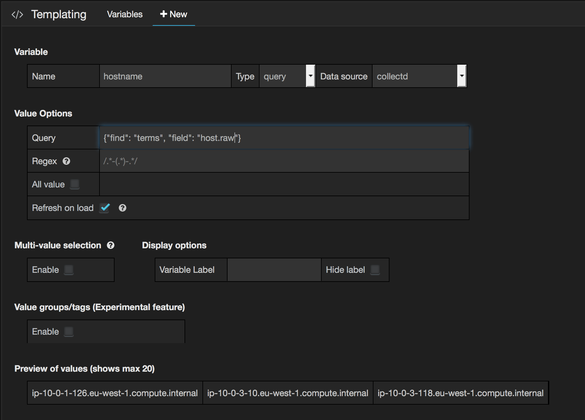 Template variable in grafana