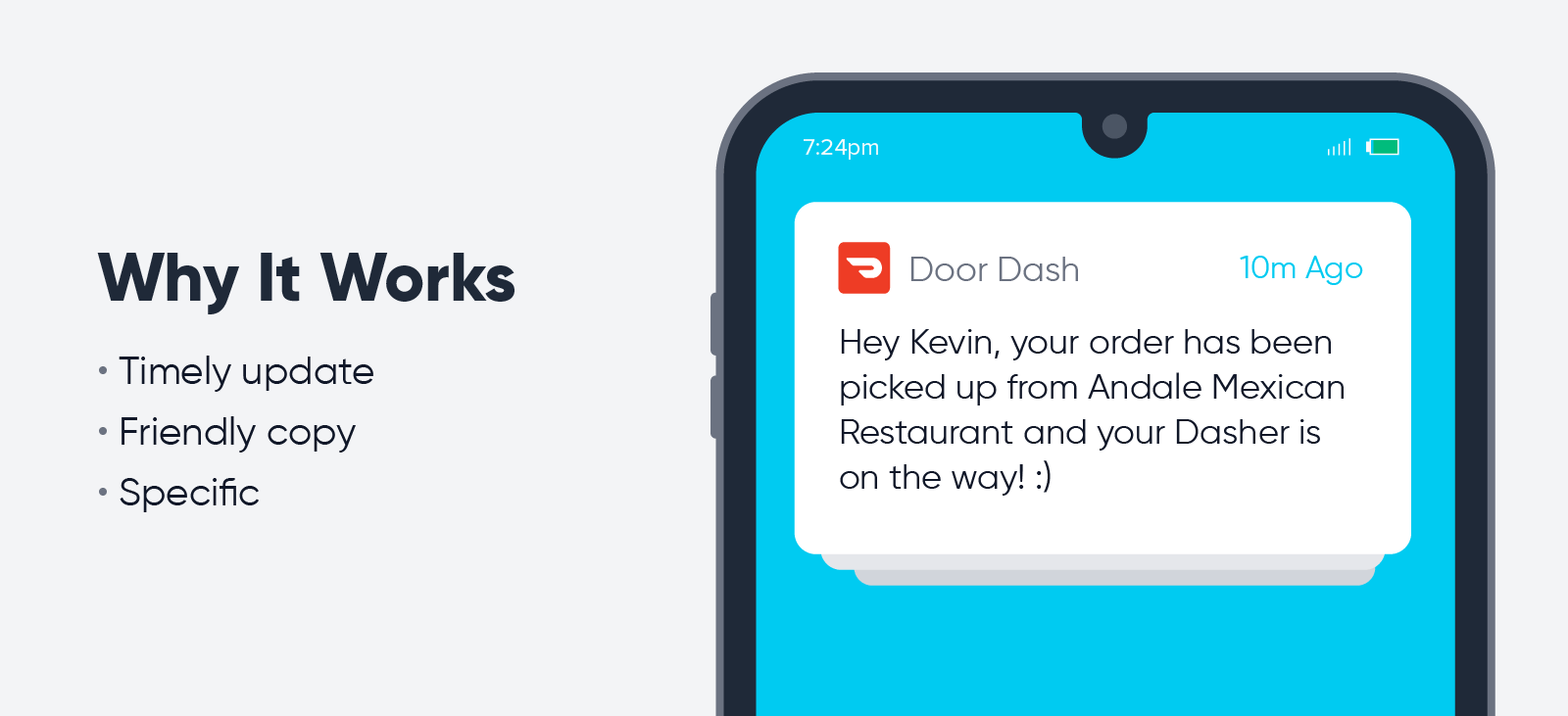 Image of a DoorDash push notification - with some useful best practice tips