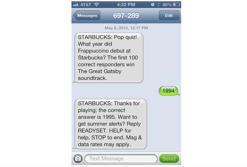 Starbucks SMS