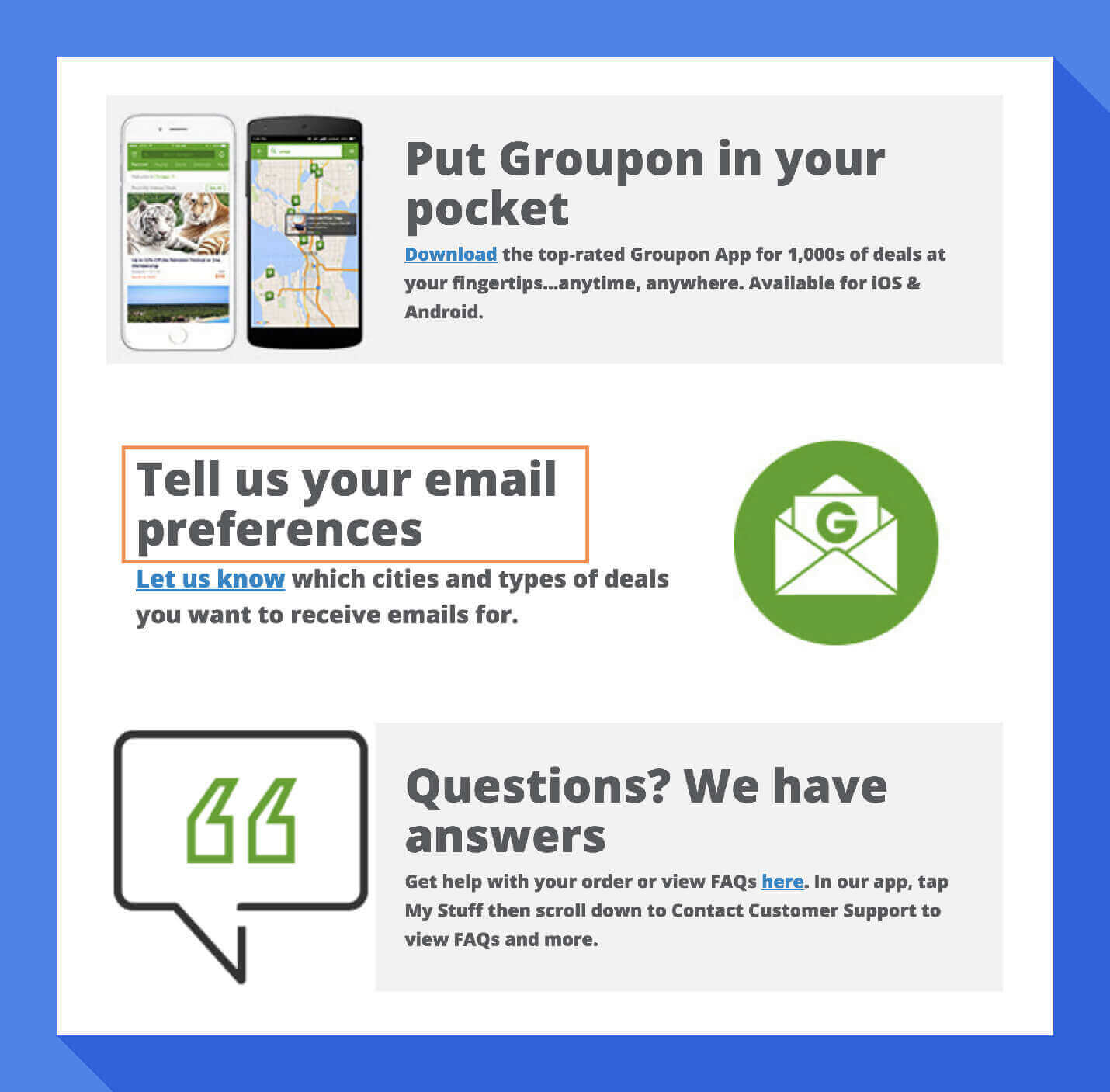 welcome message example custom preferences from groupon