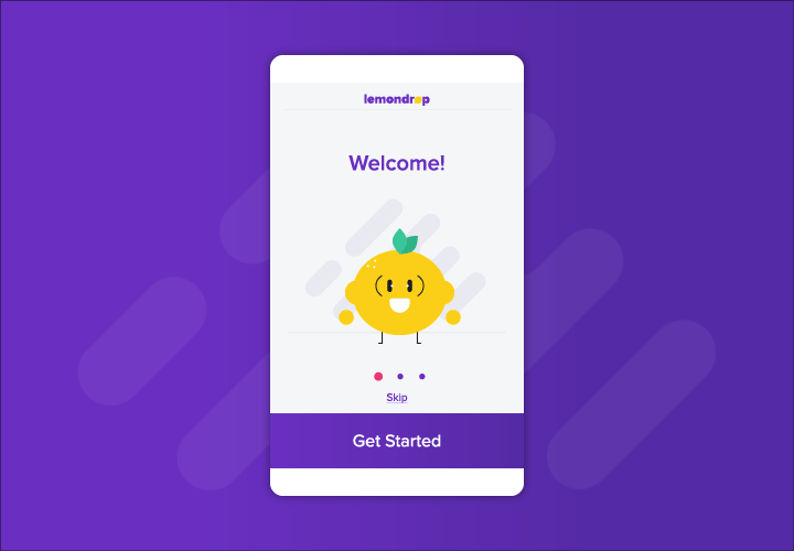 mobile app design welcome screen for onboarding