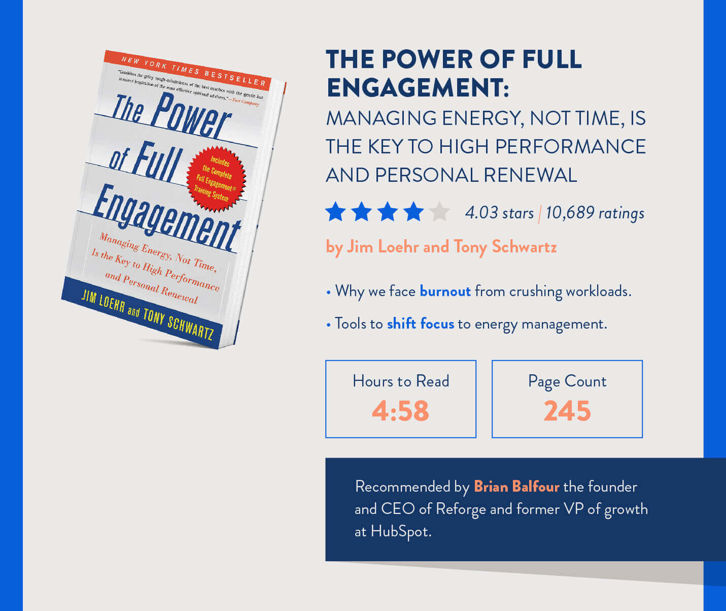 power of full engagement energy regulation book for mobile marketers with how long it takes to read and topics for discussion