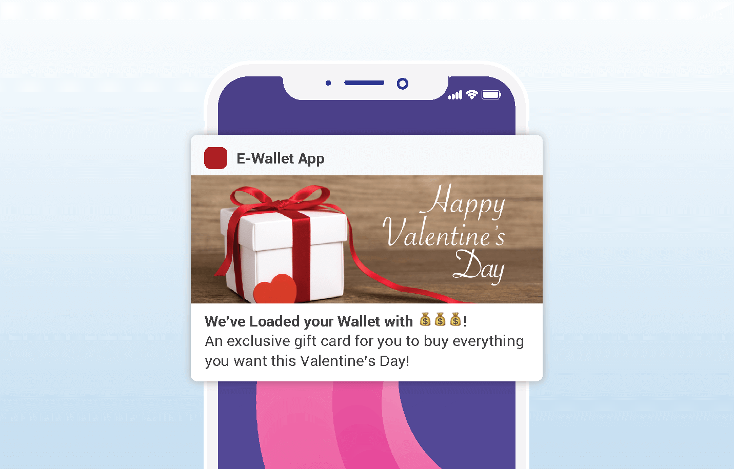 valentines push notifications - e-wallet app example