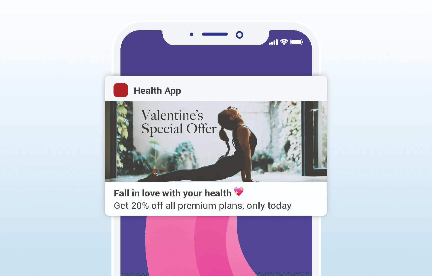 valentines push notifications - health tech app example