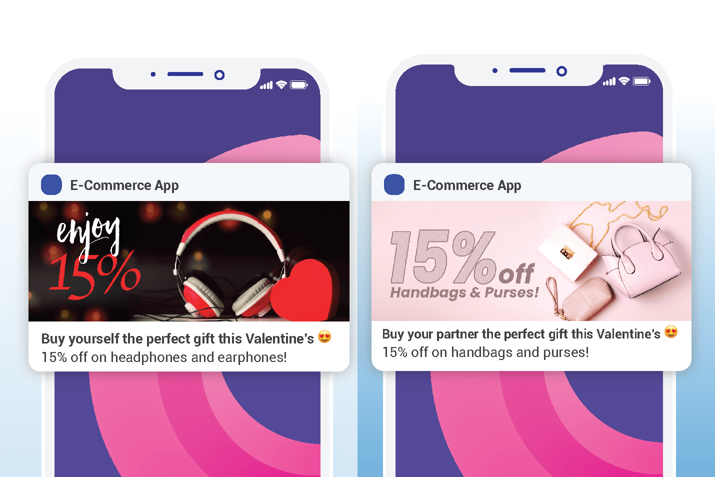 valentines push notifications - ecommerce app example