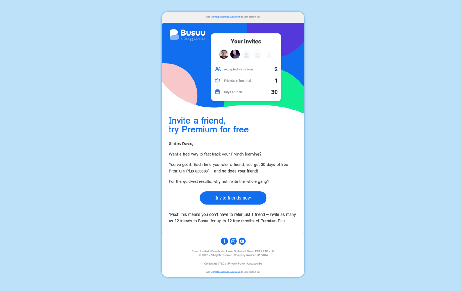 Referral Post Example of Busuu