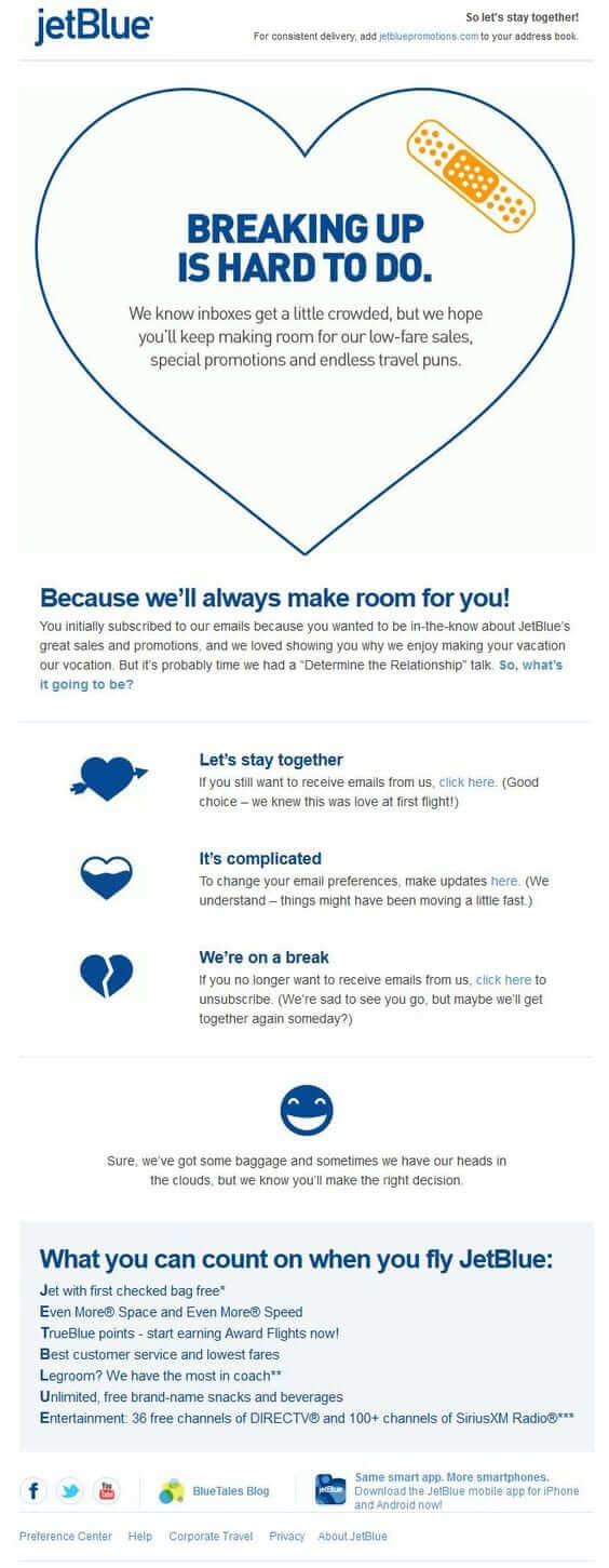 JetBlue win-back campaign