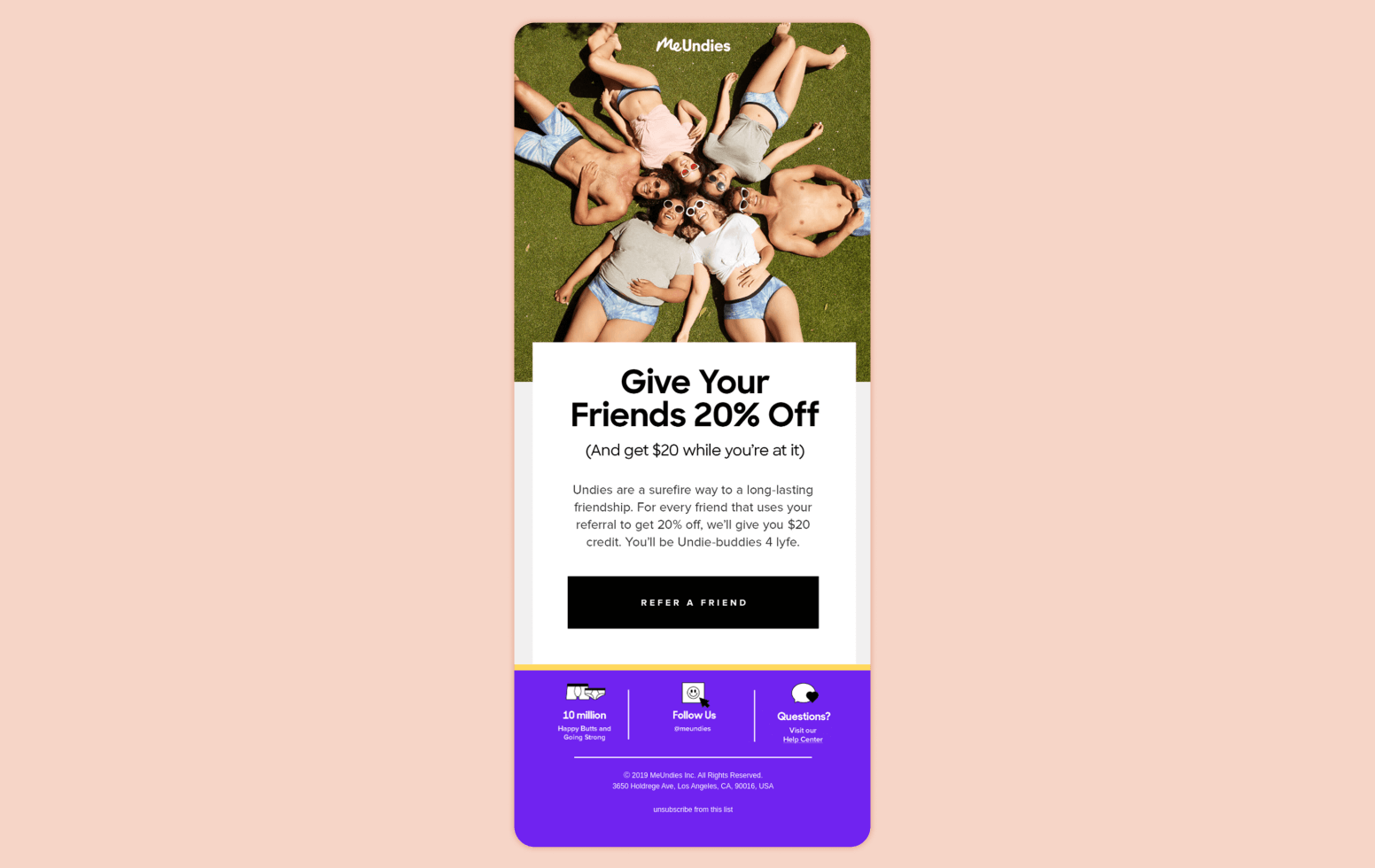 Referral Post Example of MeUndies