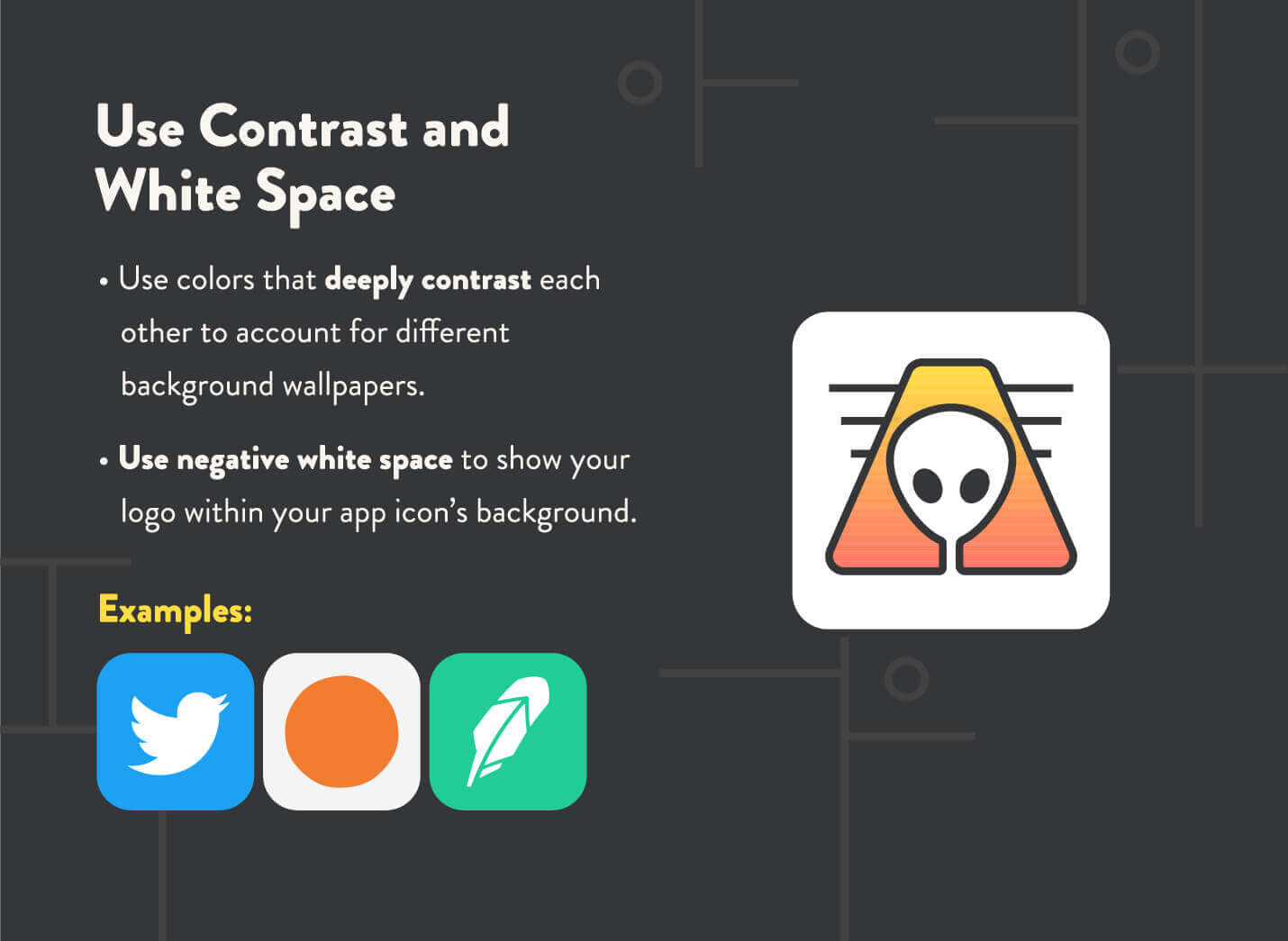 app icons white space and contrast examples include twitter, robinhood, and headspace