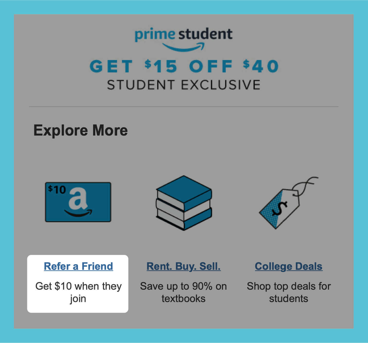 referral email example from amazon prime student targeting demographics likely to share