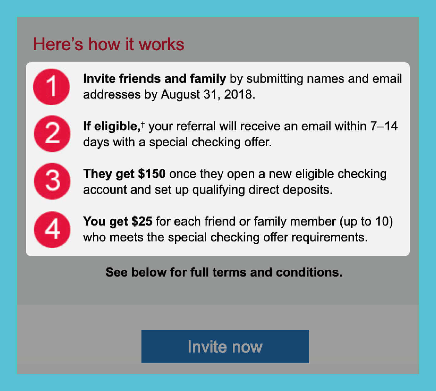 referral email outline the steps of referring new users from bank of america