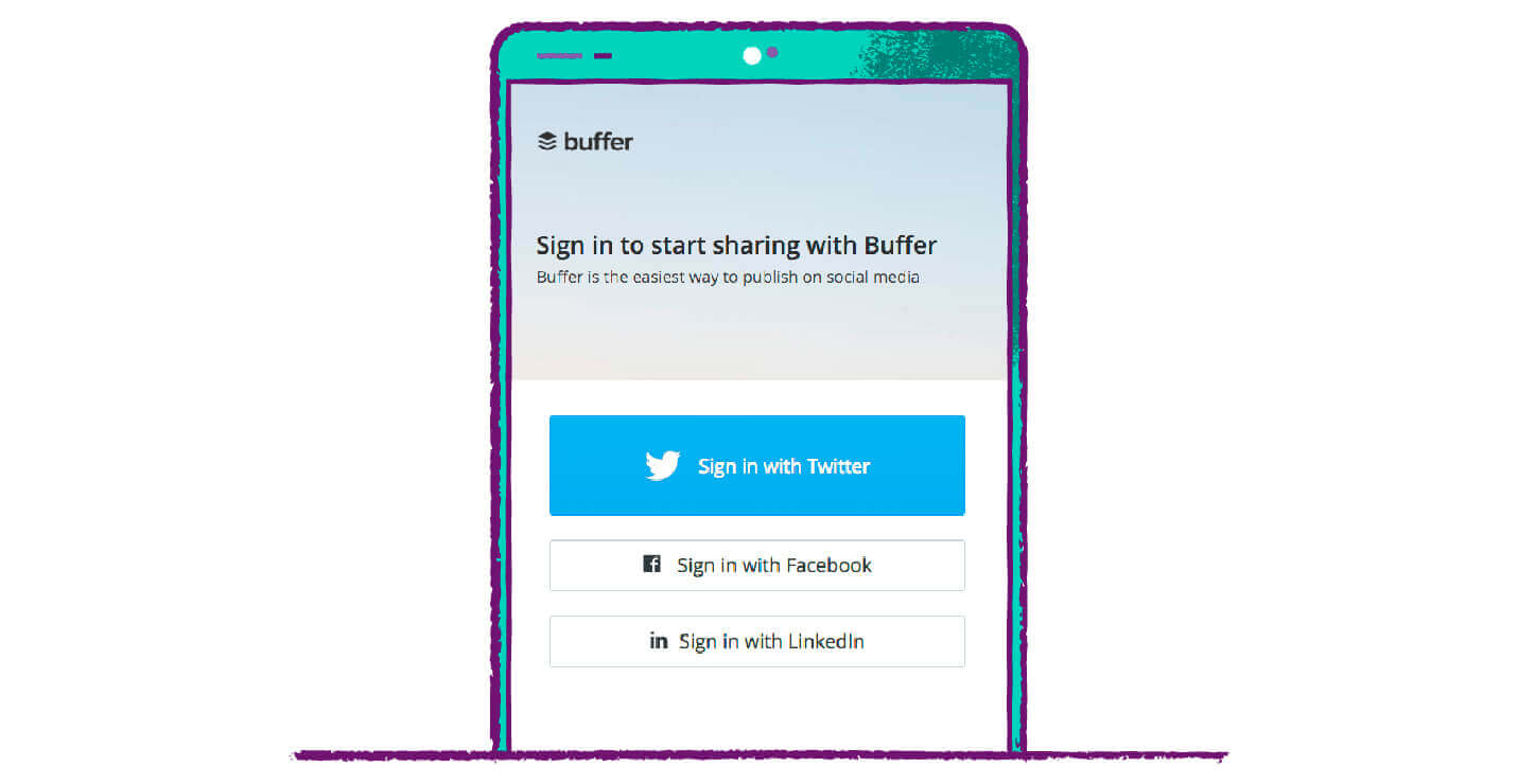 buffer call to action buttons example with big bold buttons