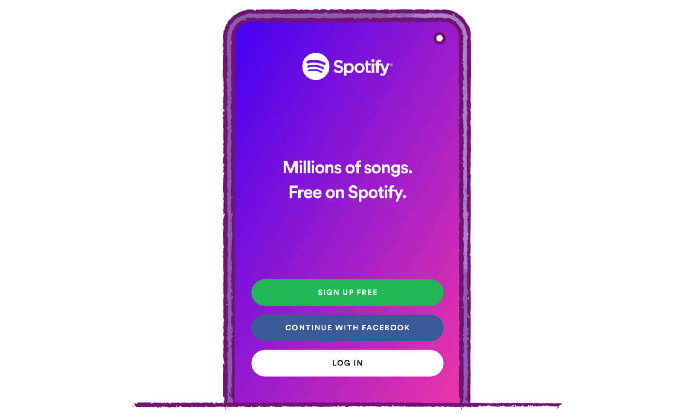 spotify call to action buttons examples with beautiful purple gradient design and simple hierarchy