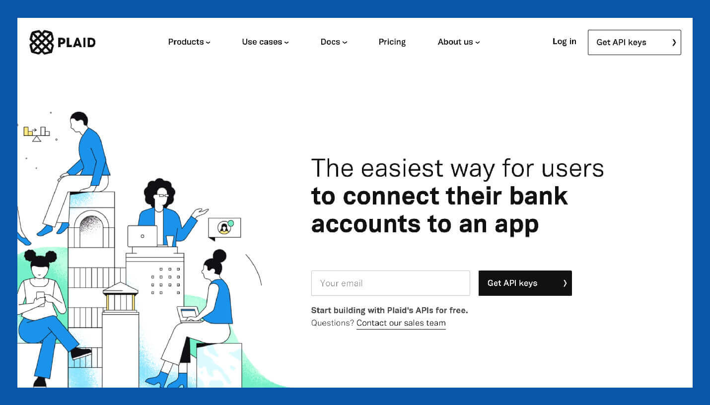 value proposition example from plaid featuring the easiest way for users to connect their bank accounts to an app