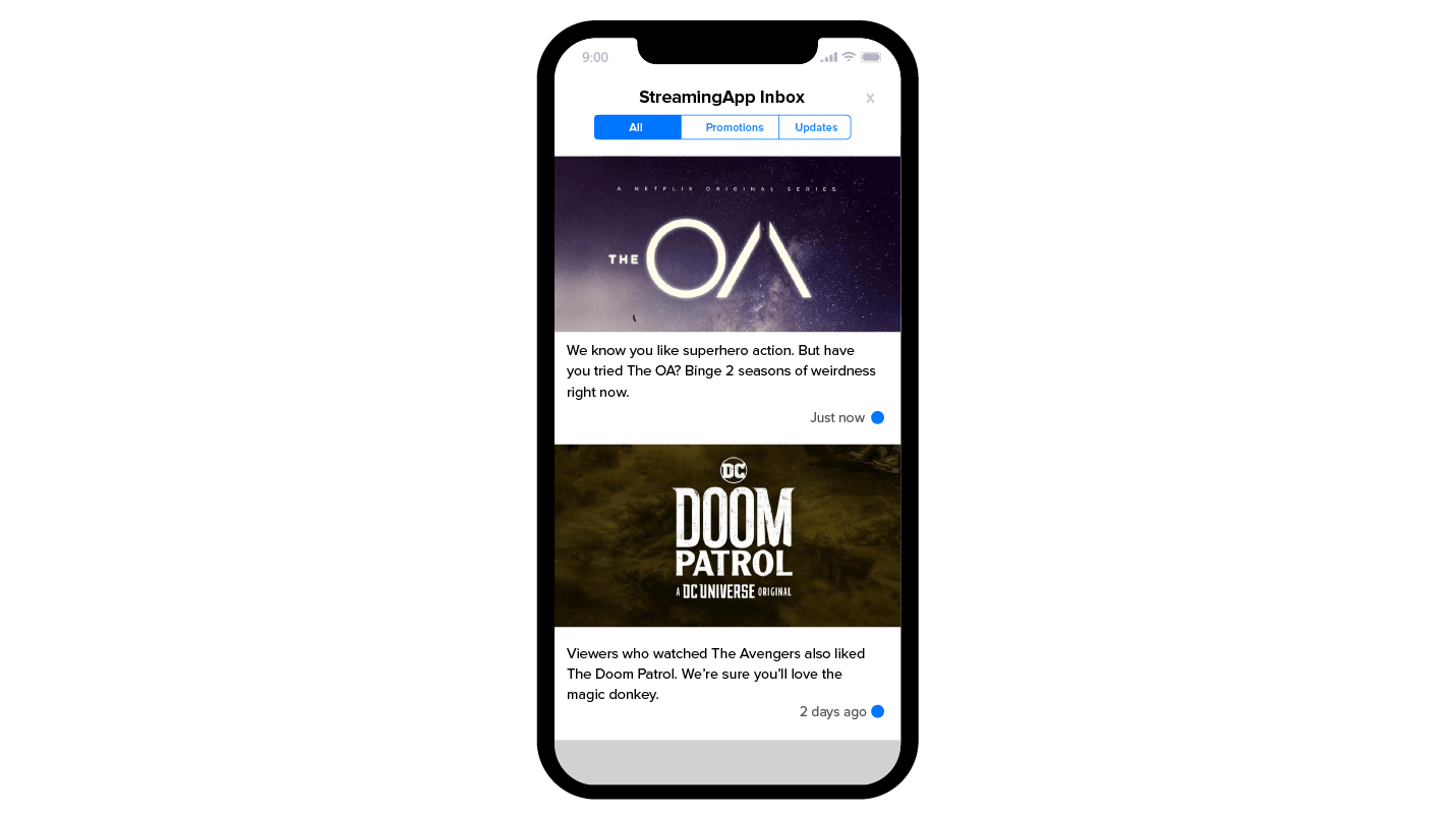 Using App Inbox with Recommendations on a streaming app