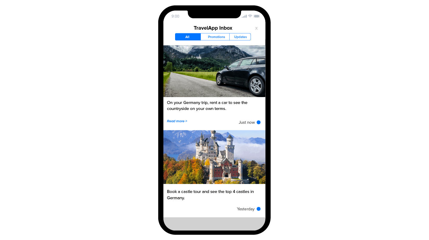 Using App Inbox with Recommendations on a travel app
