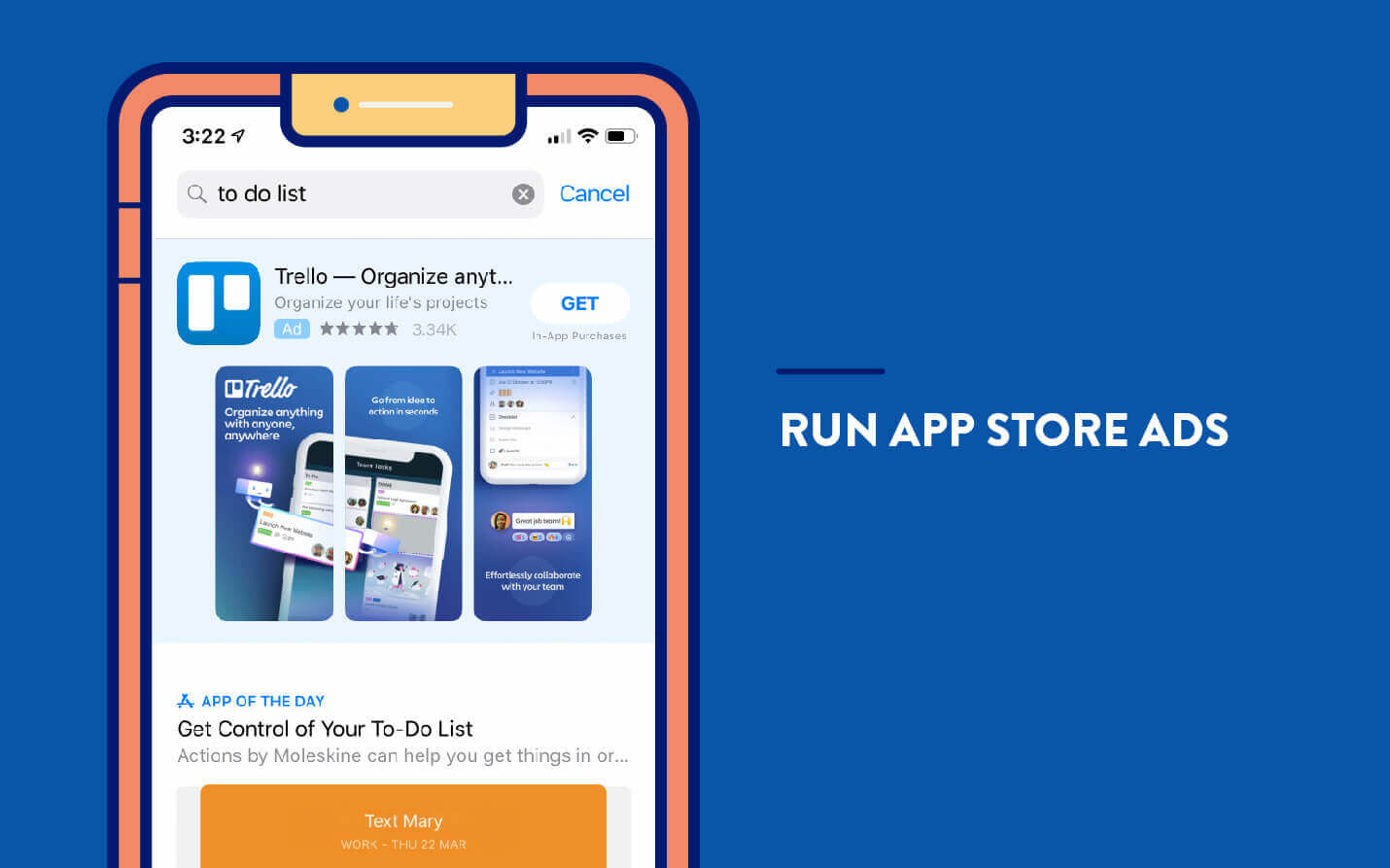 app marketing example from app store ad search to do list and trello ad