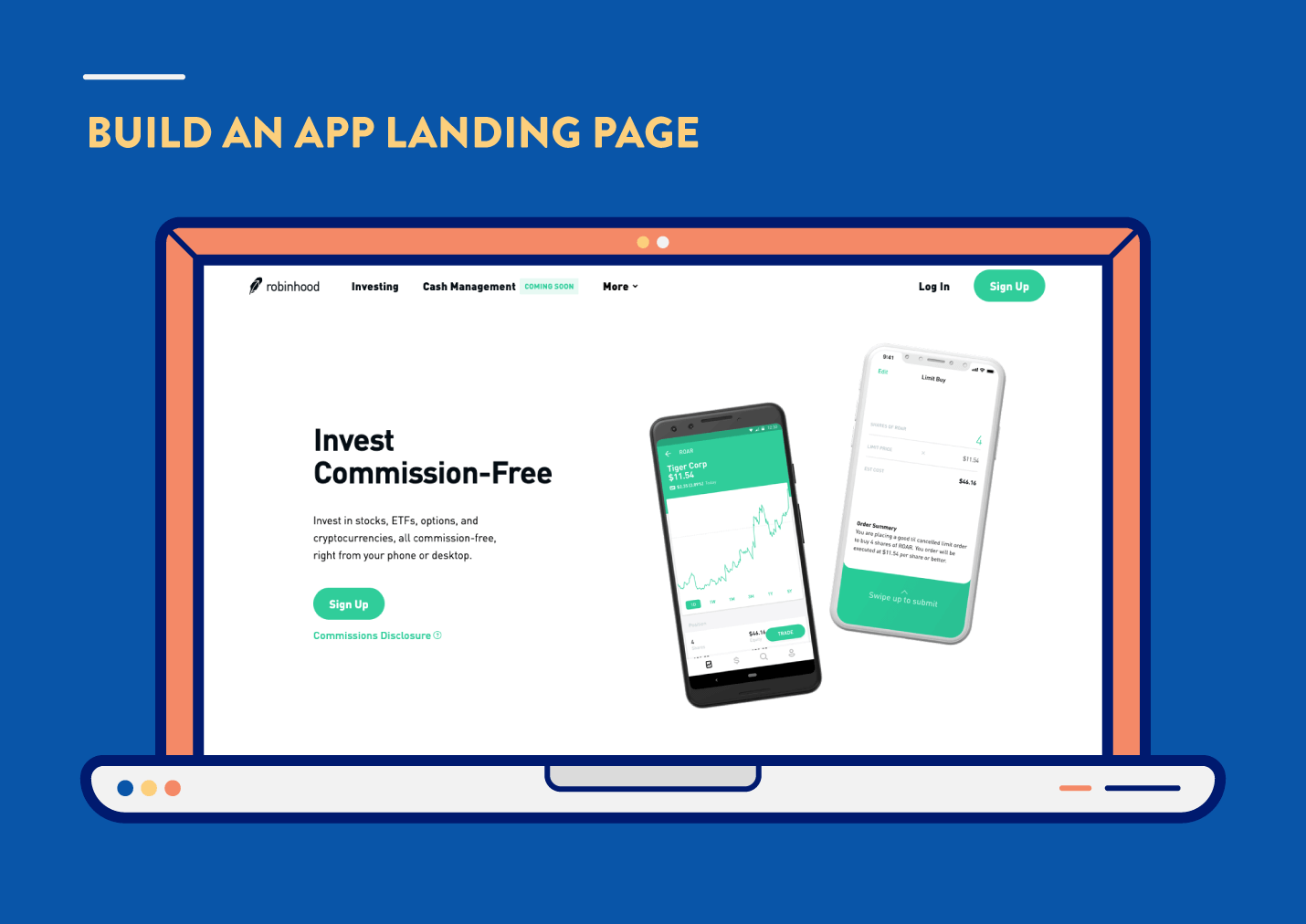 app marketing strategies to build an app landing page with robinhood example
