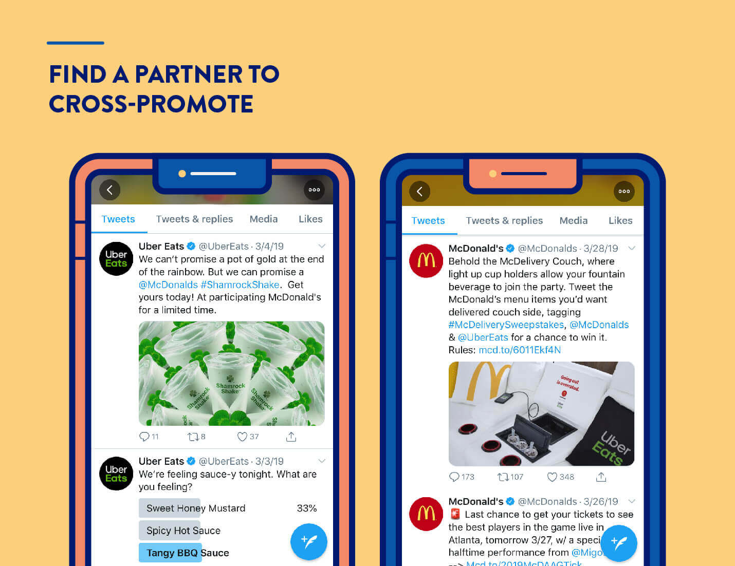 cross promotion app marketing strategy example from Uber Eats and Mcdonalds on Twitter