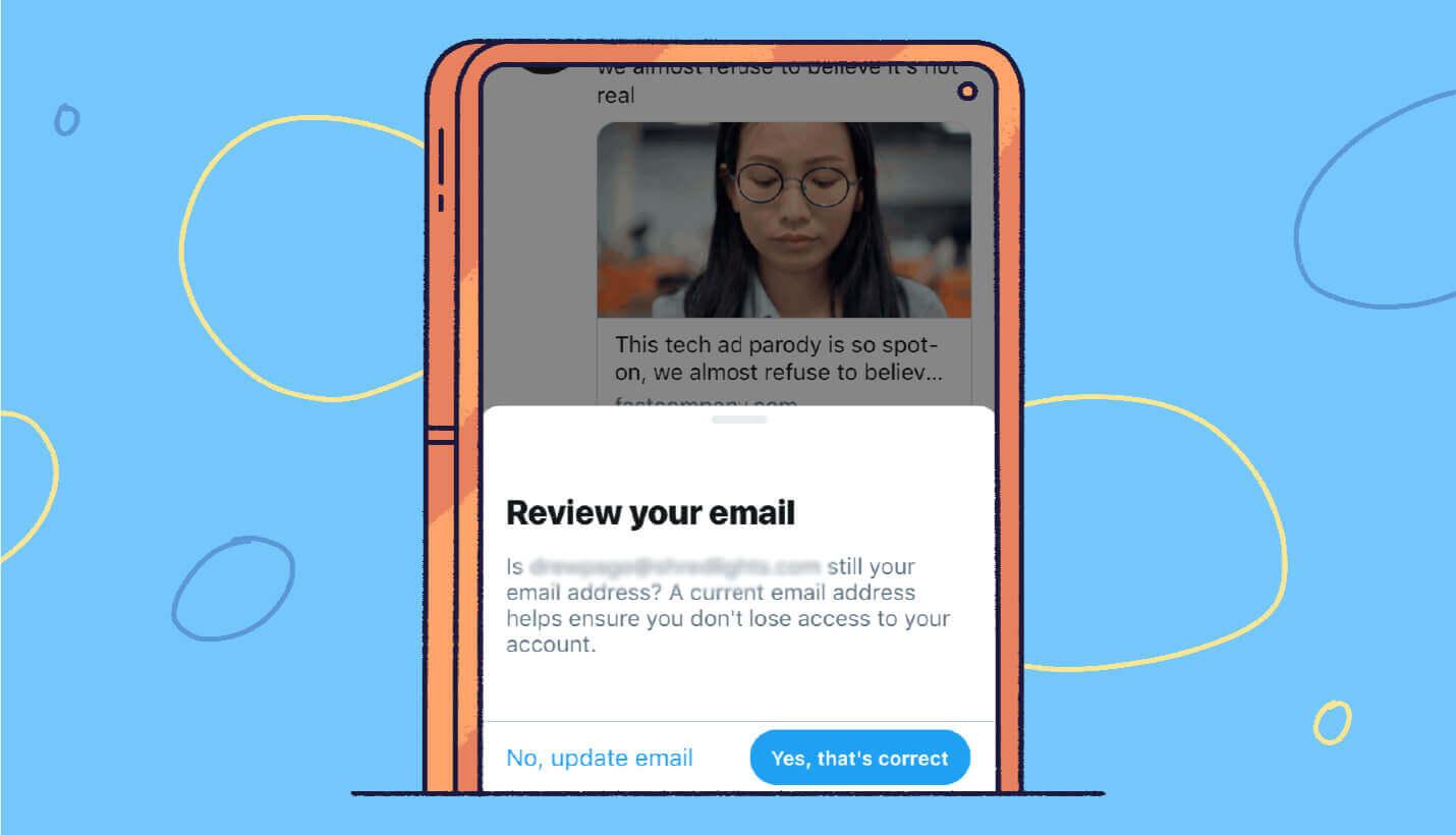 in-app message example from twitter to review and confirm contact information