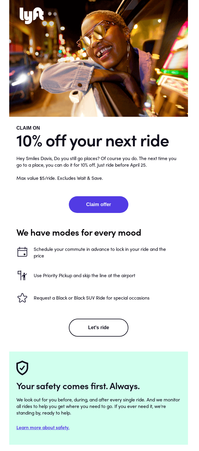 Lyft win-back email