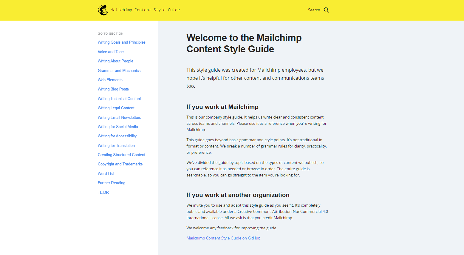 Microsite example - Mailchimp Content Style Guide
