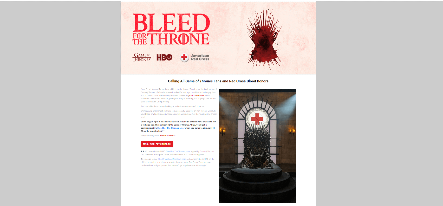 Red Cross’ Microsite for Game of Thrones
