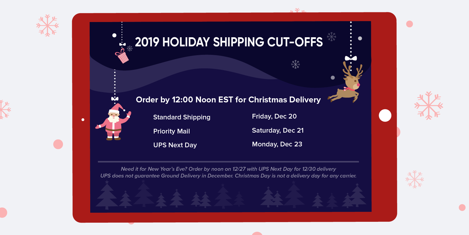 Tomorrow is the last day to order to ensure Christmas Delivery