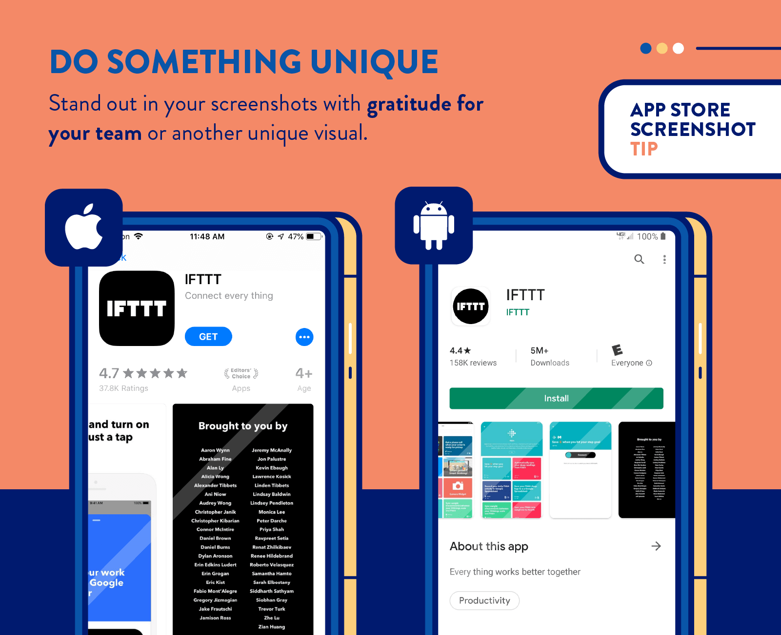 app store screenshots tip from IFTTT to do something unique
