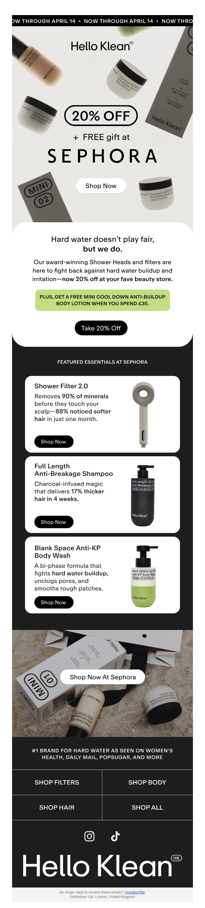 Hello Klean, Sephora onboarding email