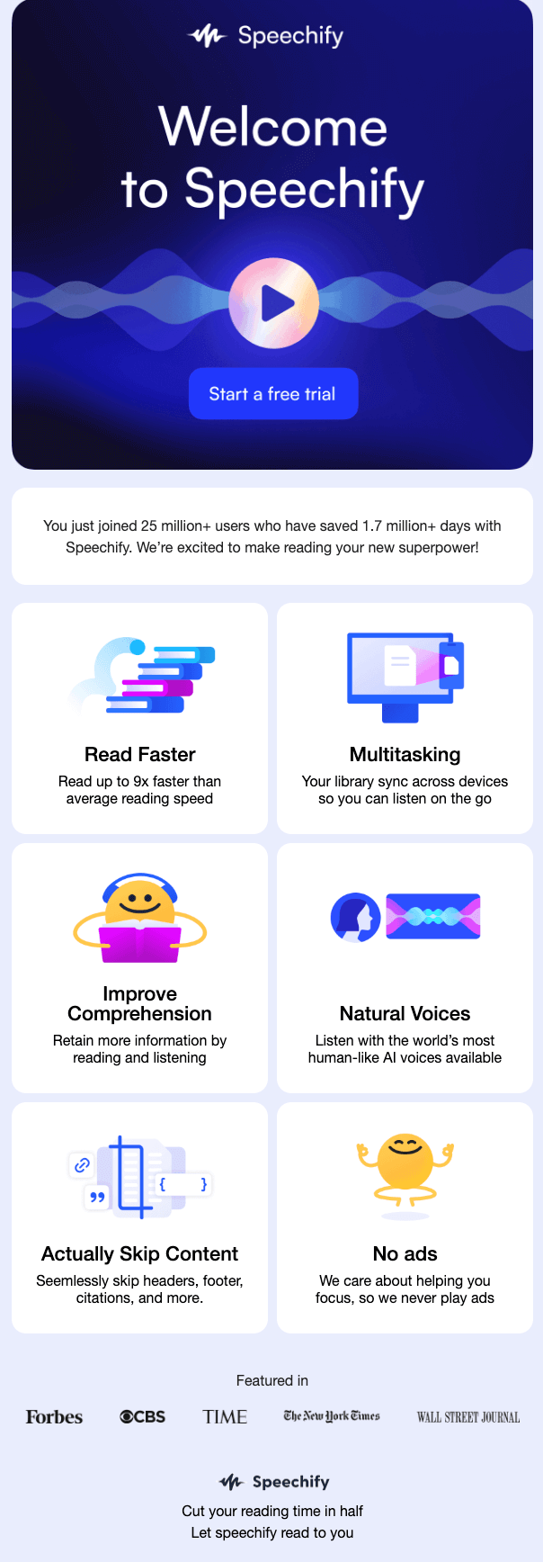 Speechify onboarding email