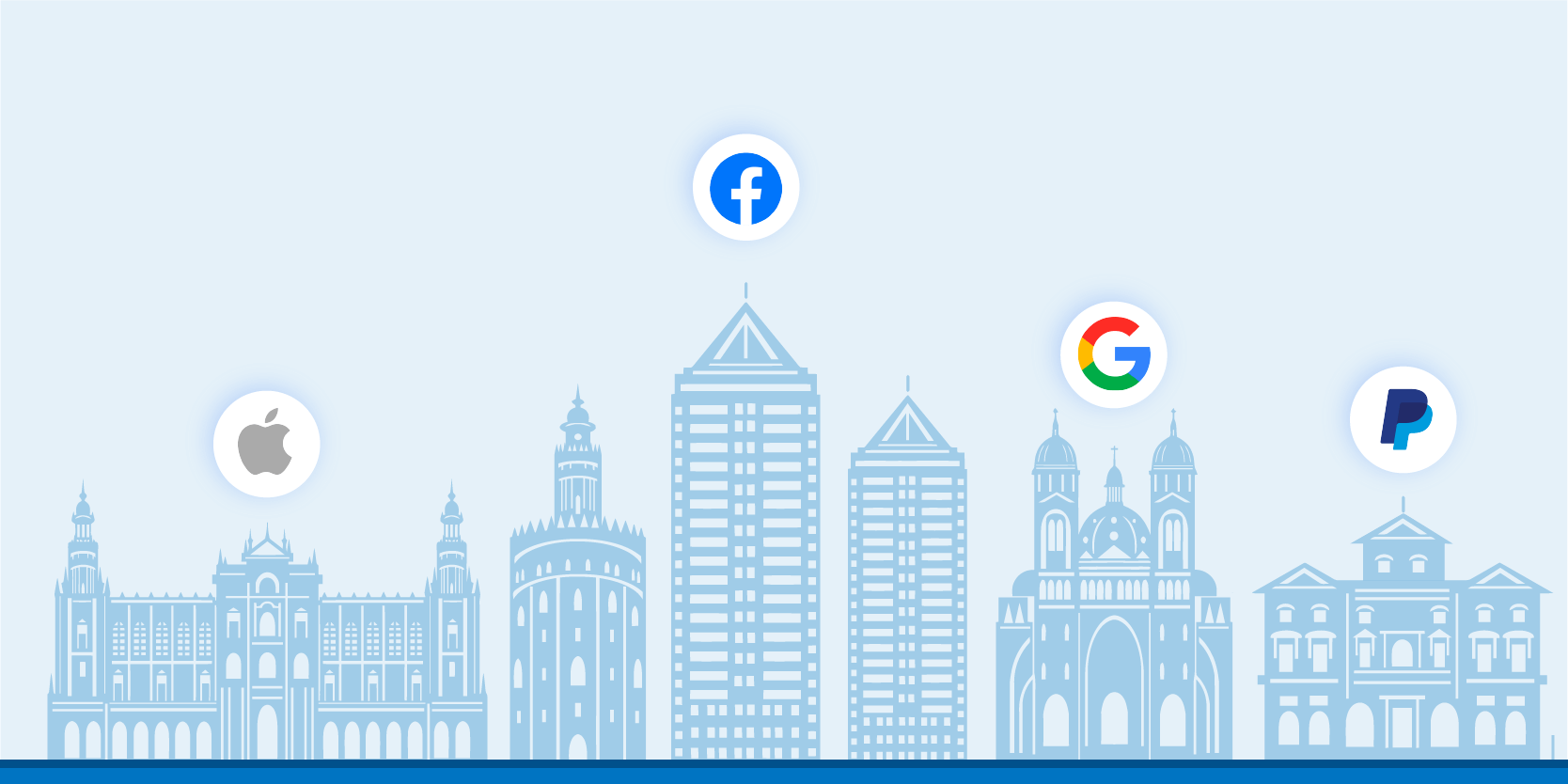Big tech logos flying over banking institutions
