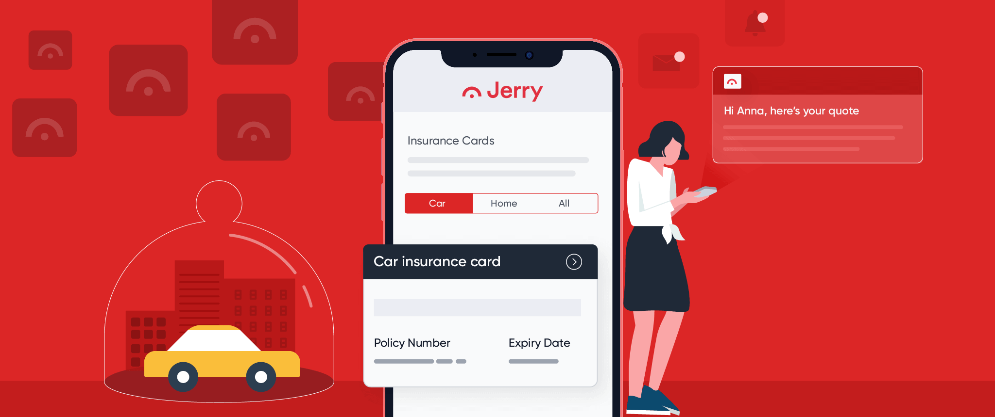 Website personalization is one of several tactics used by Jerry to promote its insurtech app.
