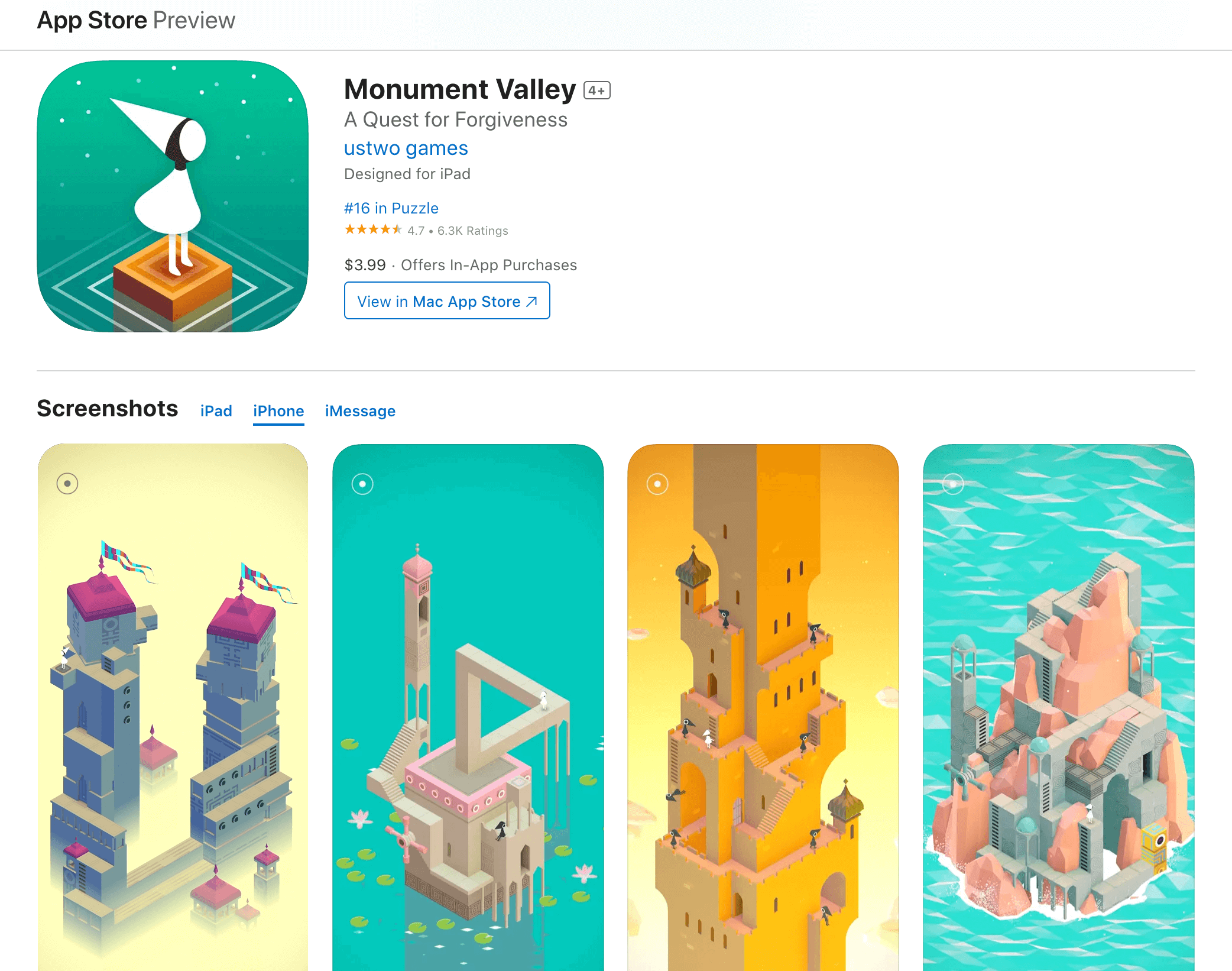 monument valley ASO for indie game marketing example