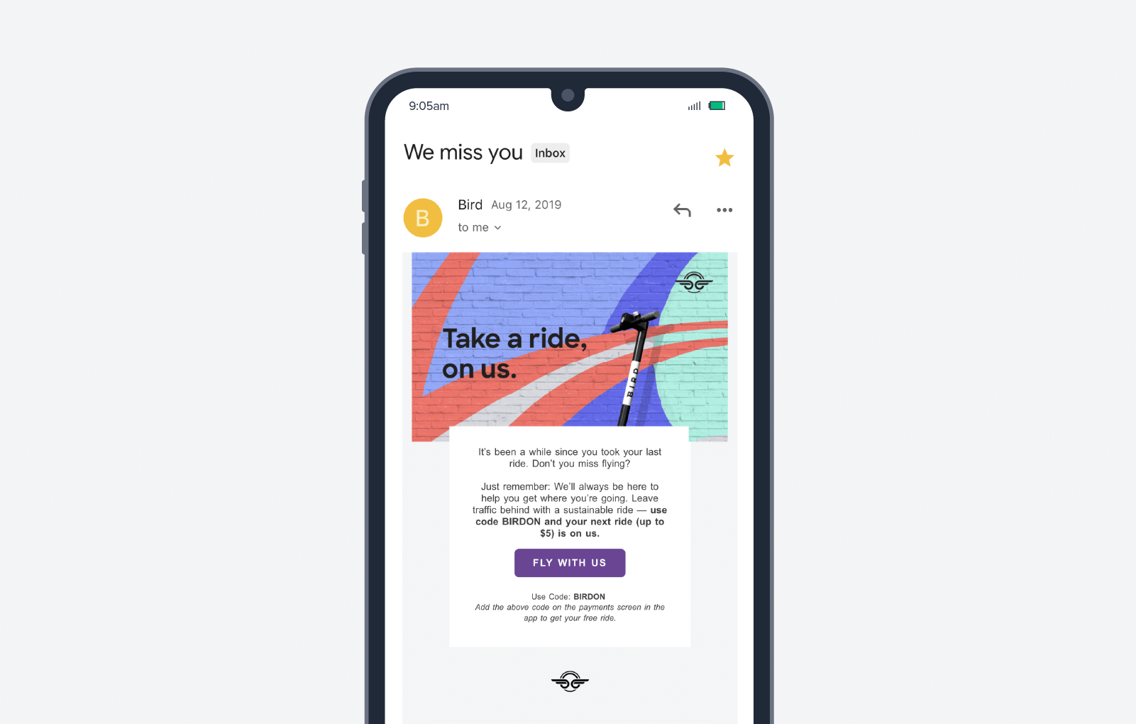 Customer engagement example from Bird