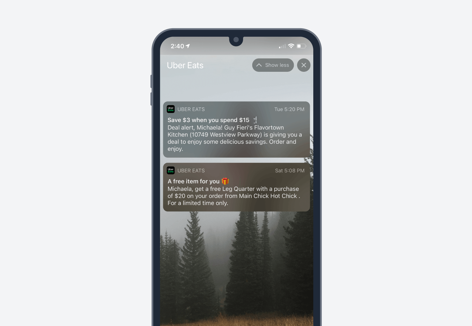 Customer engagement example from Uber Eats