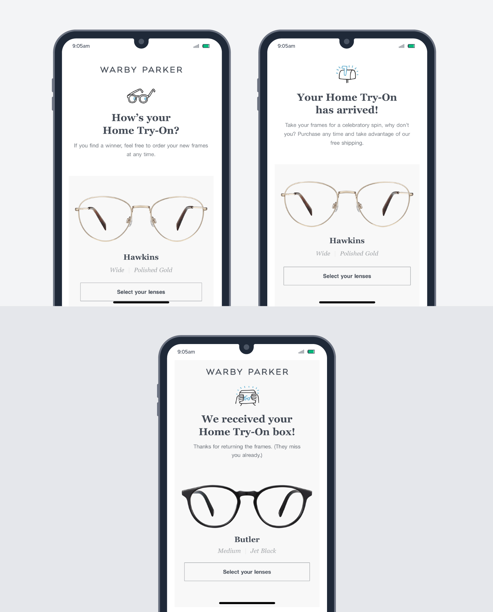 Customer engagement example from Warby Parker