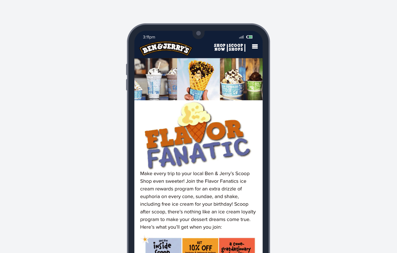 Ben & Jerry’s: Flavor Fanatics loyalty program screenshot