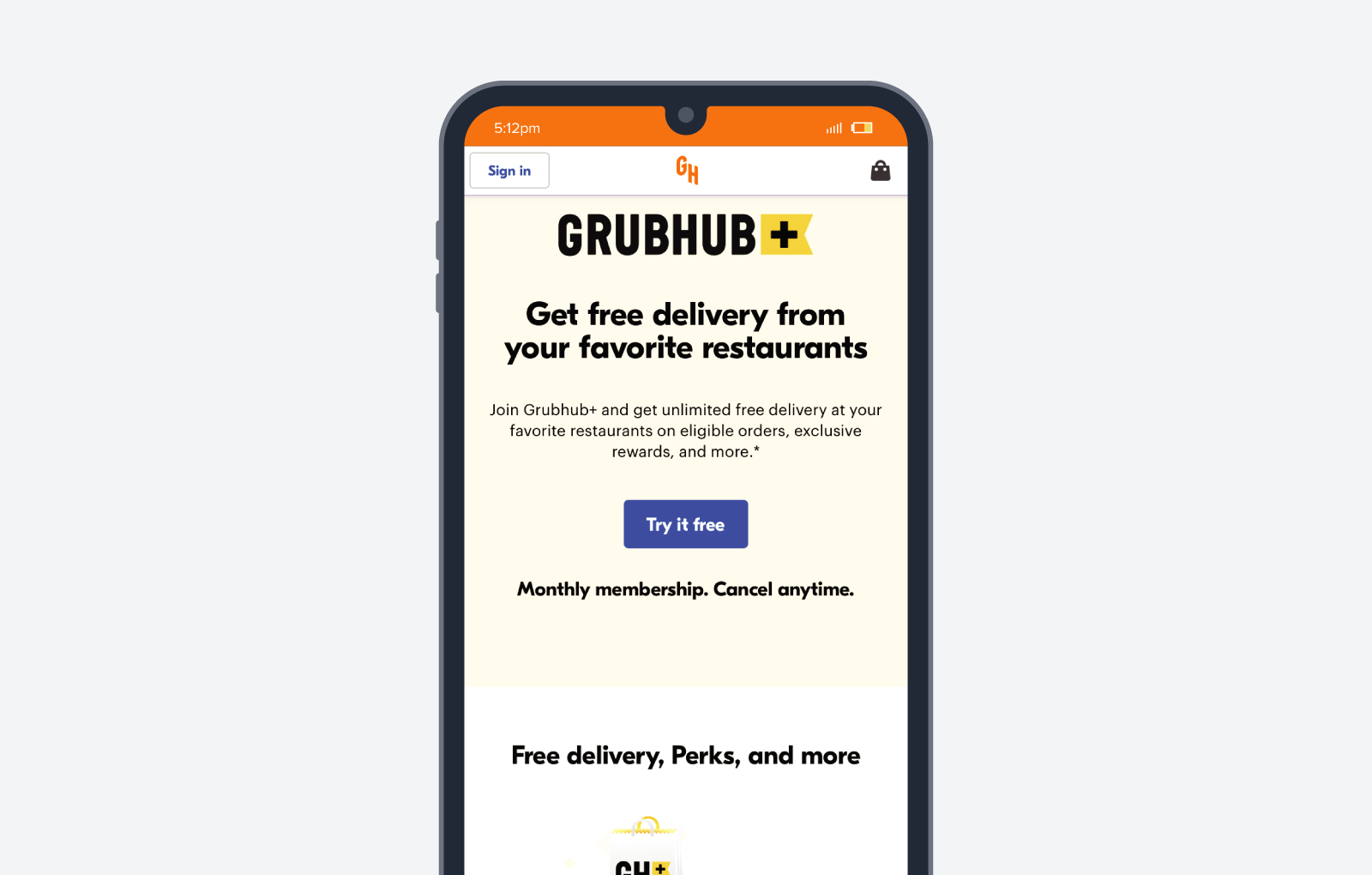 GrubHub+ loyalty program screenshot