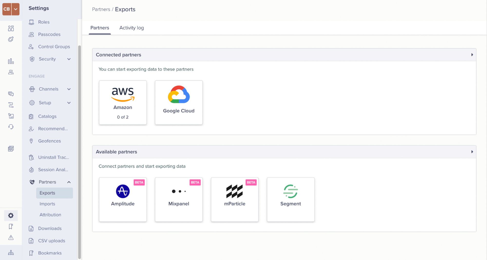 Screenshot showing AWS and GCP connectors for exporting your data.