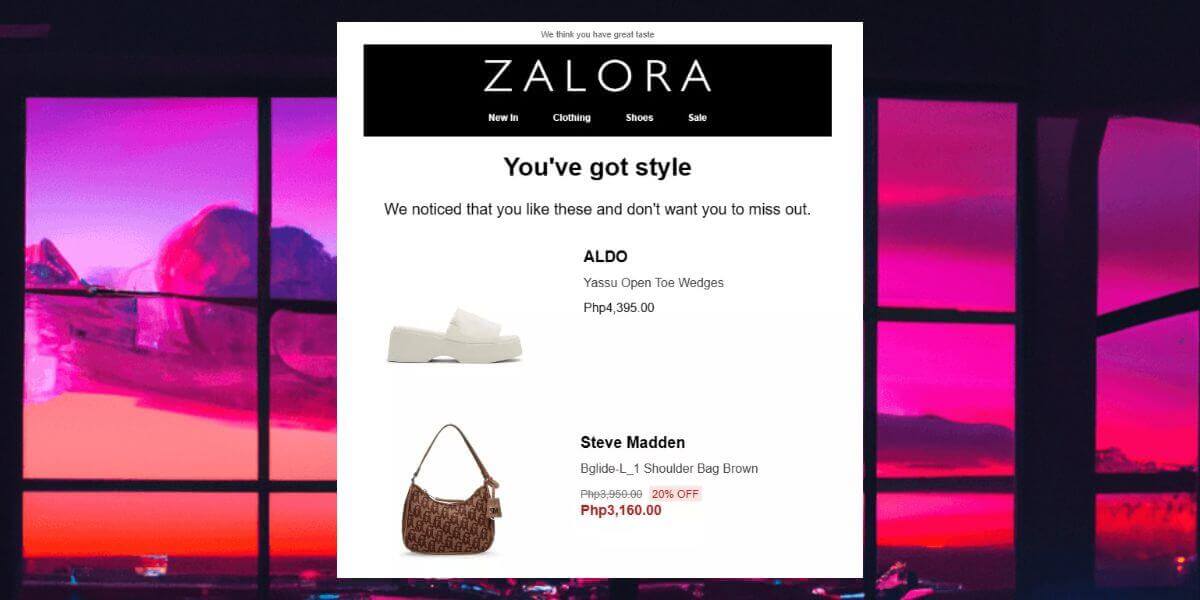 Example of an email from Zalora app