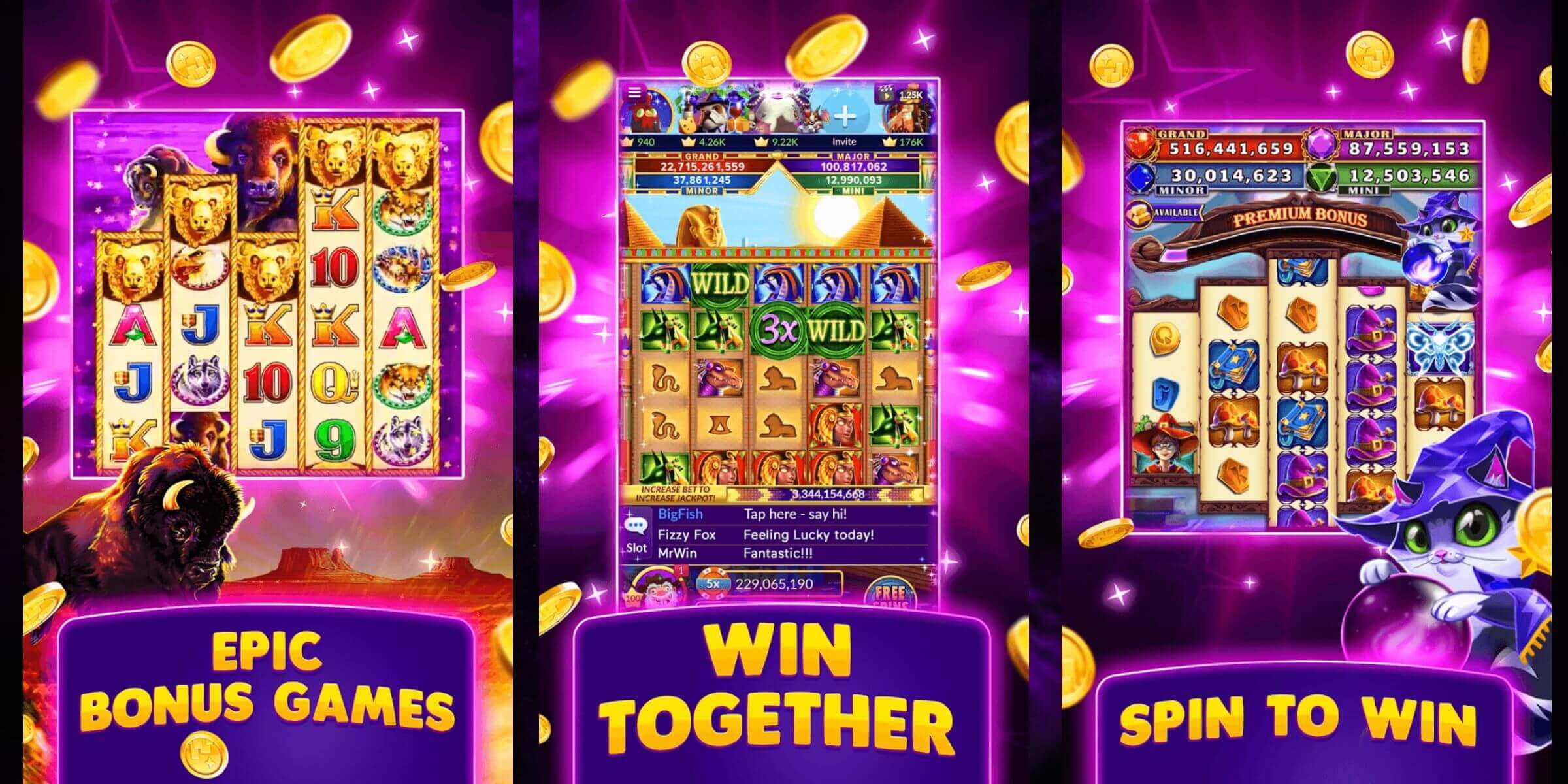 Promotional app store images for Jackpot Magic Slots. 