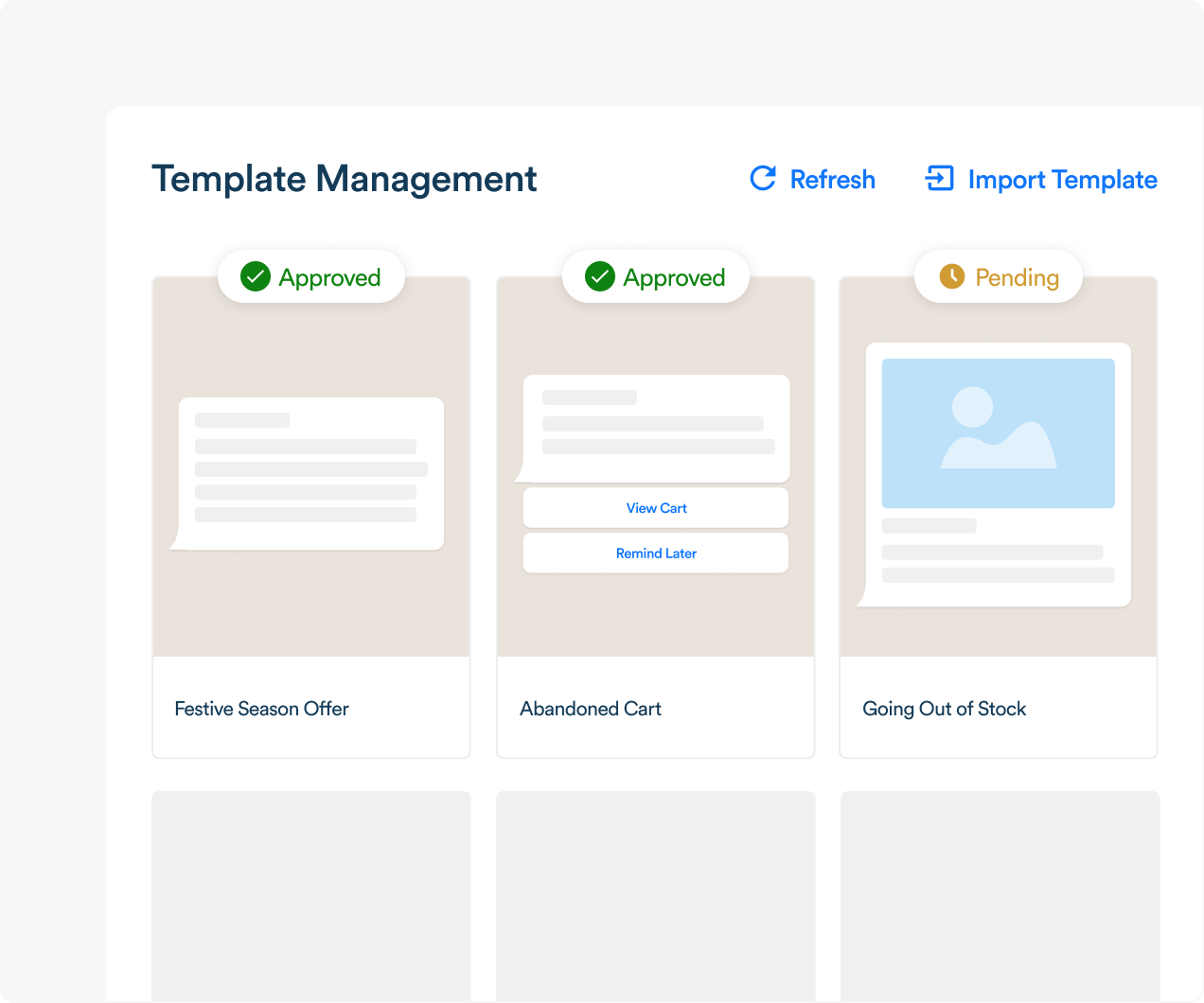 Manage WhatsApp templates with rich media, interactive elements, and one-click sync to your WhatsApp Business Account.