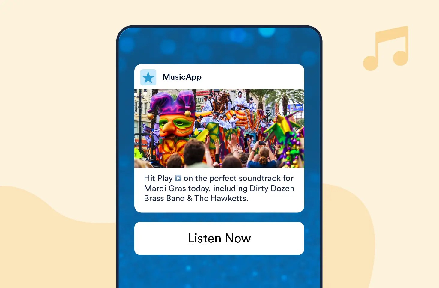 Push Notification template to Tie Music Suggestions to Current Events