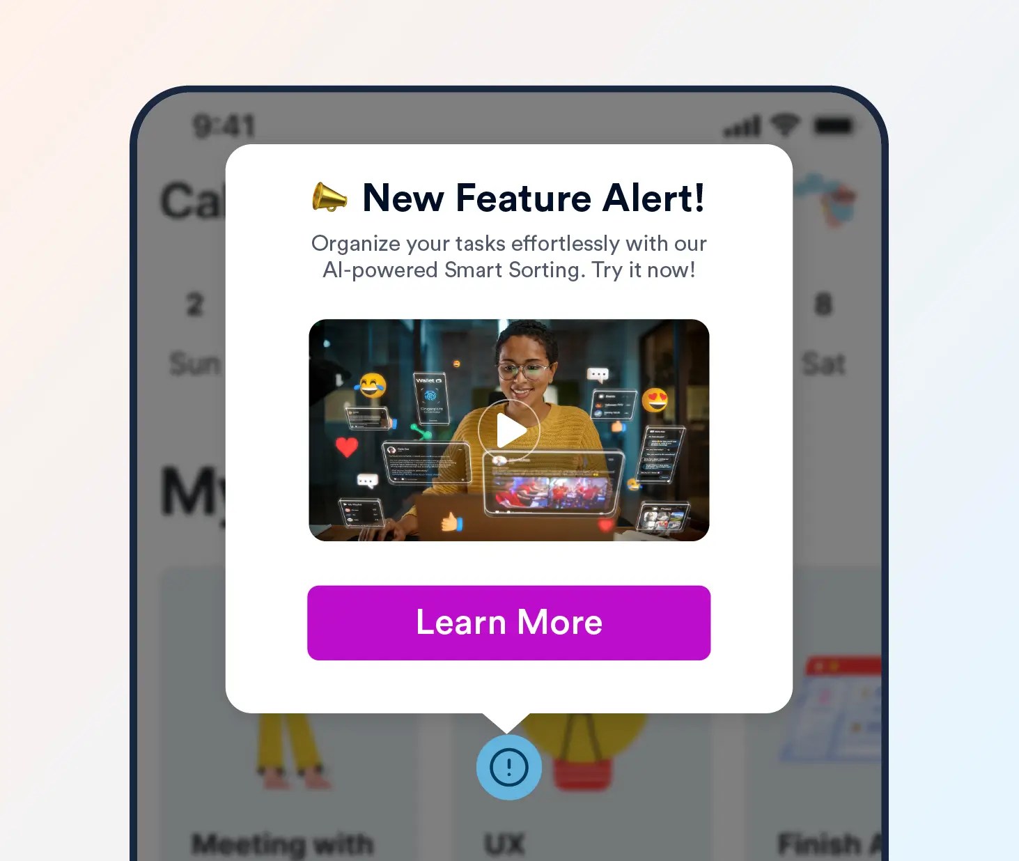 Feature Introduction in-app message example