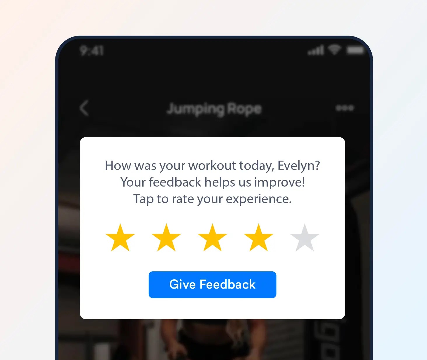 Feedback request in-app notification example