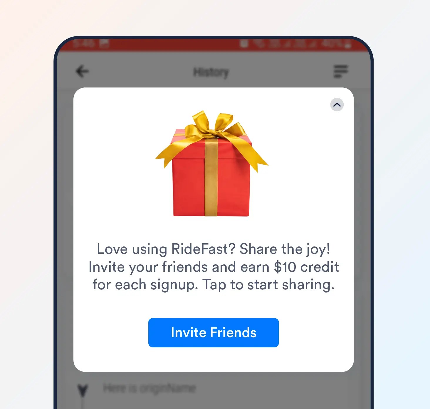 Referral program in-app notification example