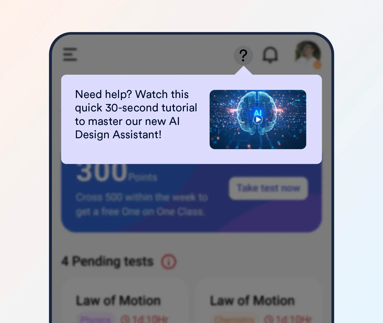 Tutorial popup in-app message example