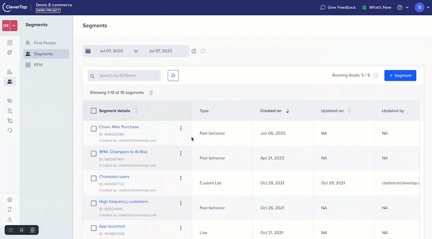 CleverTap Advanced Segmentation highlighting demographic, geographic, and psychographic segmentation