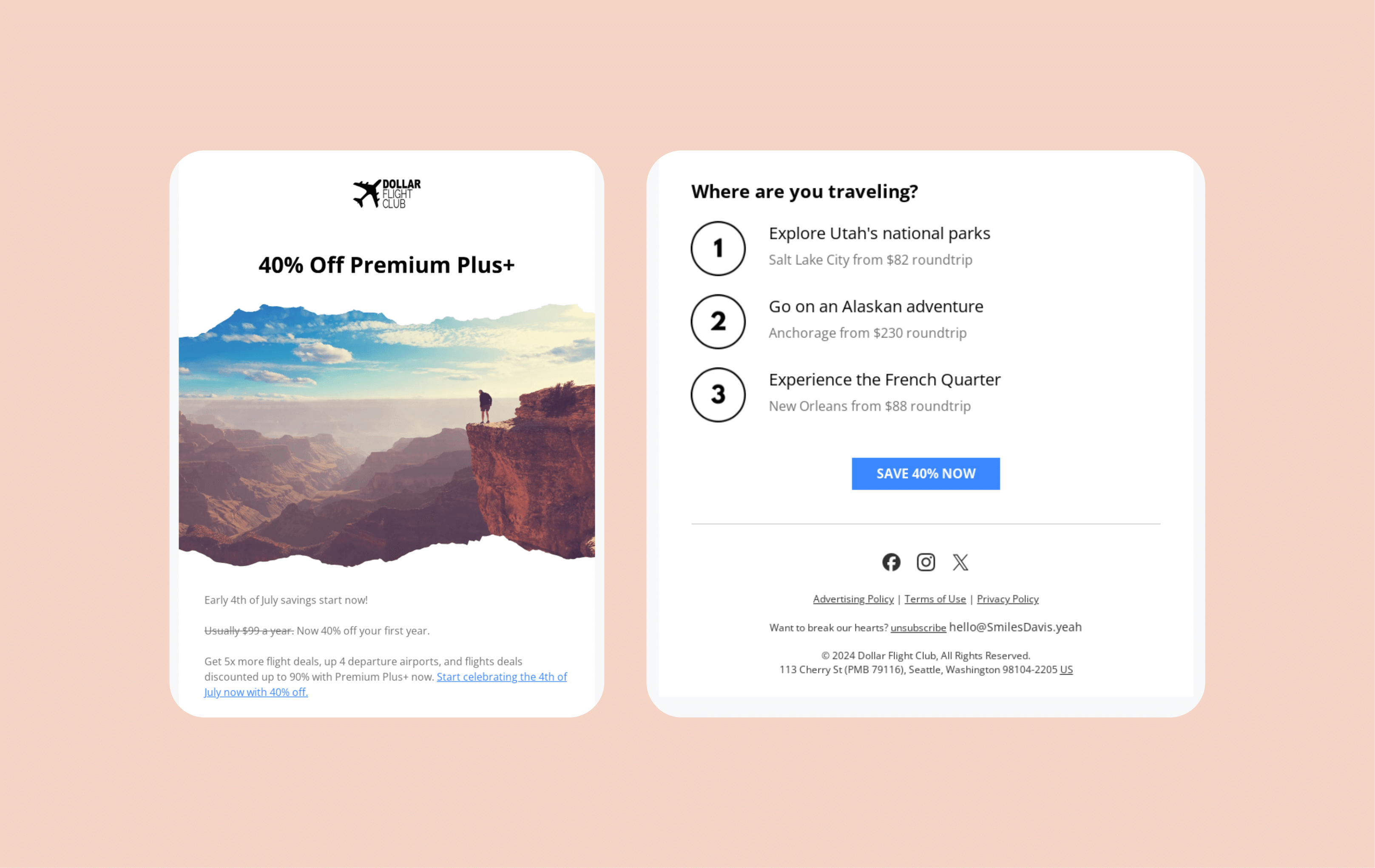 4th of July email marketing campaigns - Dollar flight club